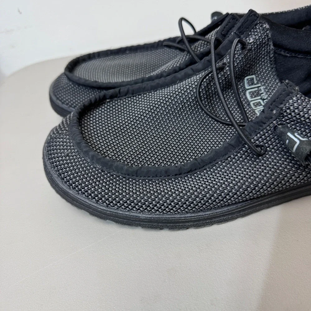 Hey Dude Wally L Sox Mens 11 Black Grey Knit Slip On Loafers Shoes